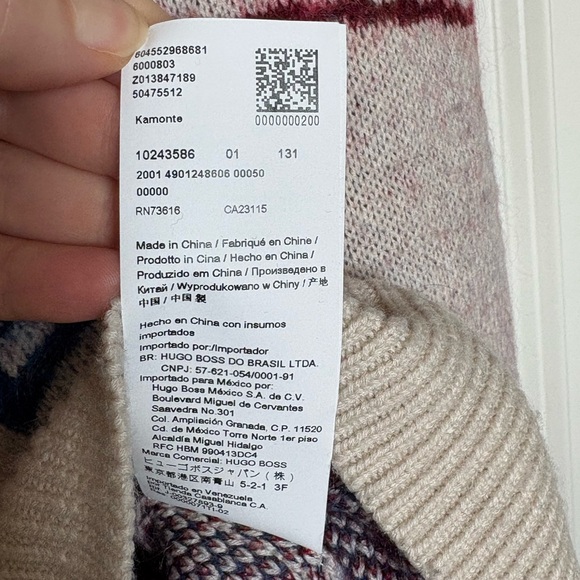 BOSS Intarsia Knit Mock Neck Linen Mohair Sweater Neutral Size L - Picture 7 of 10